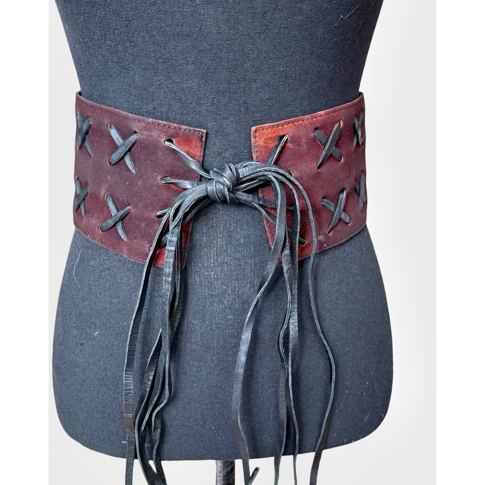 Calderon Handmade Leather Corset Belt Oxblood Black Lace Up Wide Waist